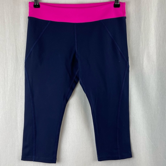 Lorna Jane Navy with Hot Pink Waist Band Cropped Tights M - Picture 1 of 5
